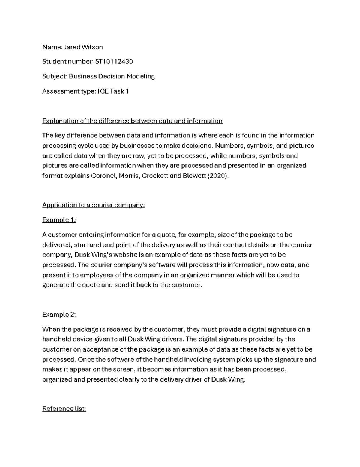 BDMO 101 - ICE Task 1: Data vs. Information in Business Decision Making ...