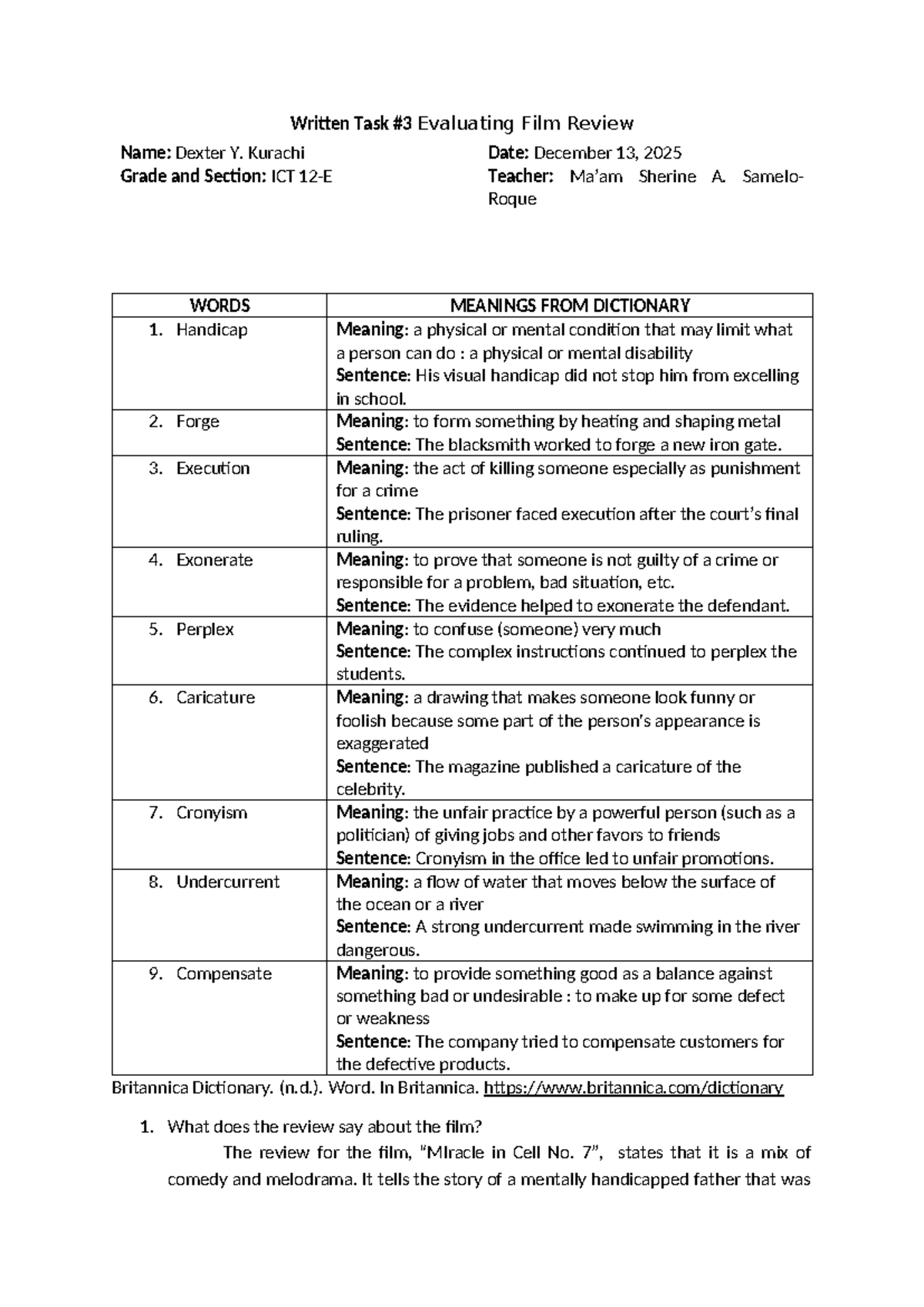 Written Task #3: Evaluating Film Review (ICT) - Studocu