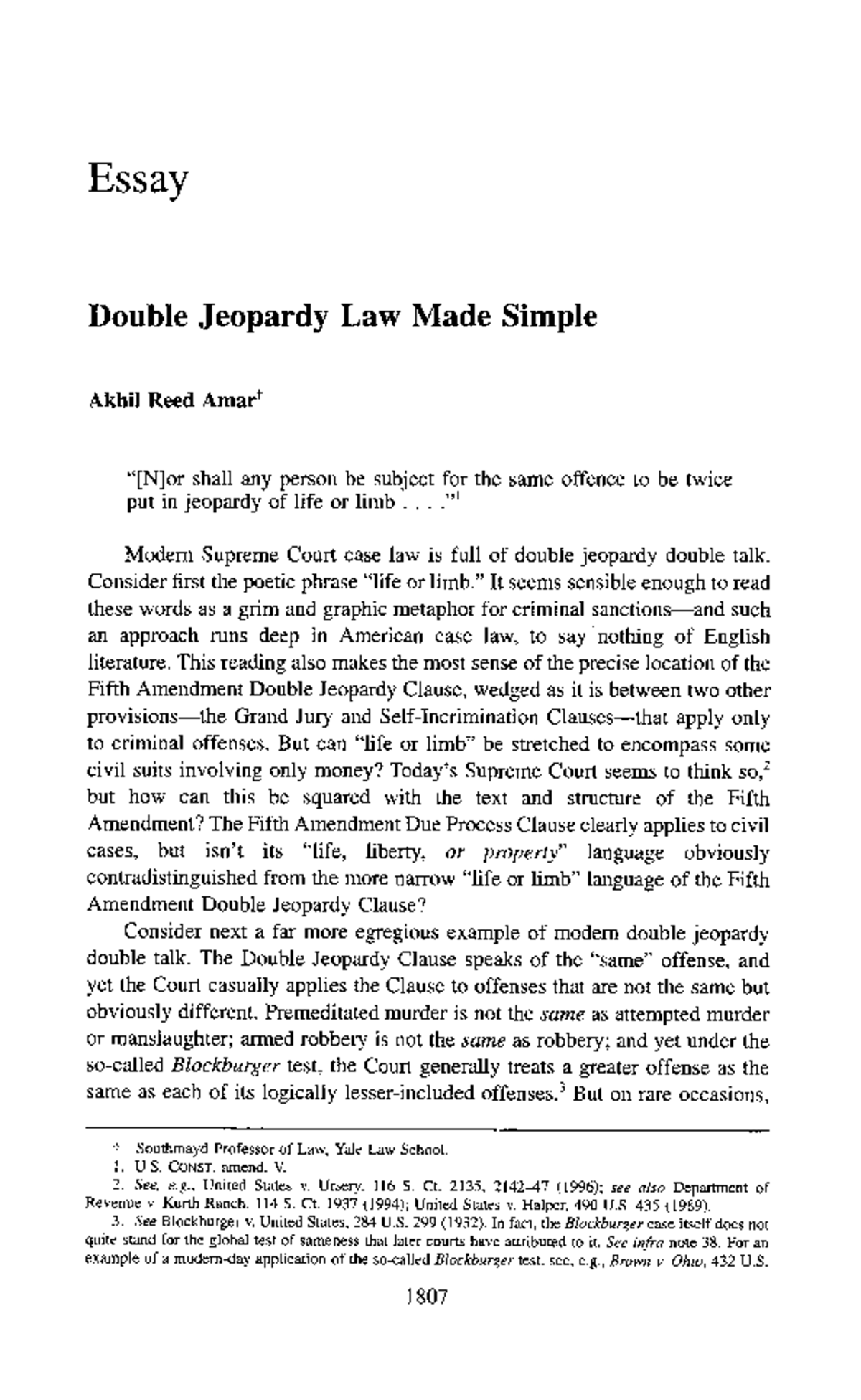 Double Jeopardy Law Made Simple: A Critical Analysis of the Blockburger ...