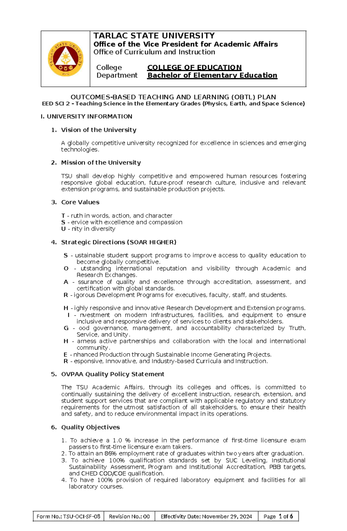 EED SCI 2 Teaching Science in Elementary Grades: OBTL Plan - Studocu