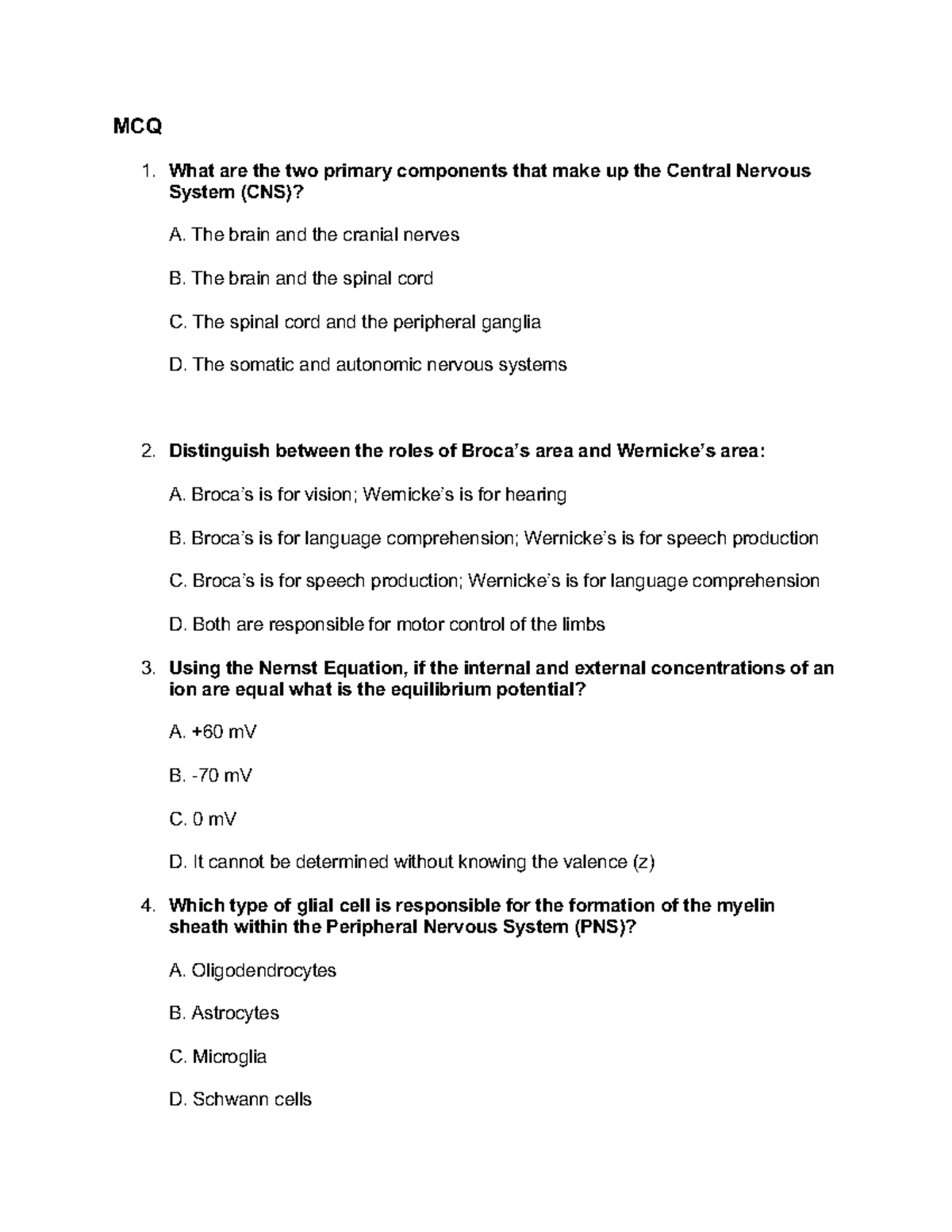 Midterm 1 Review Session: CNS & Neuron Function Practice Problems - Studocu