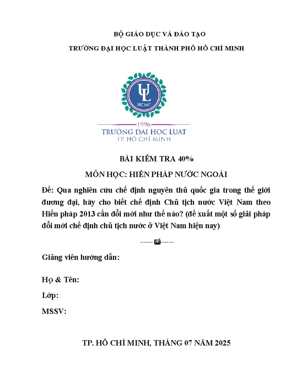 Bài Giữa Kỳ HPNN: Đề Xuất Đổi Mới Chế Định Chủ Tịch Nước Việt Nam - Document Preview