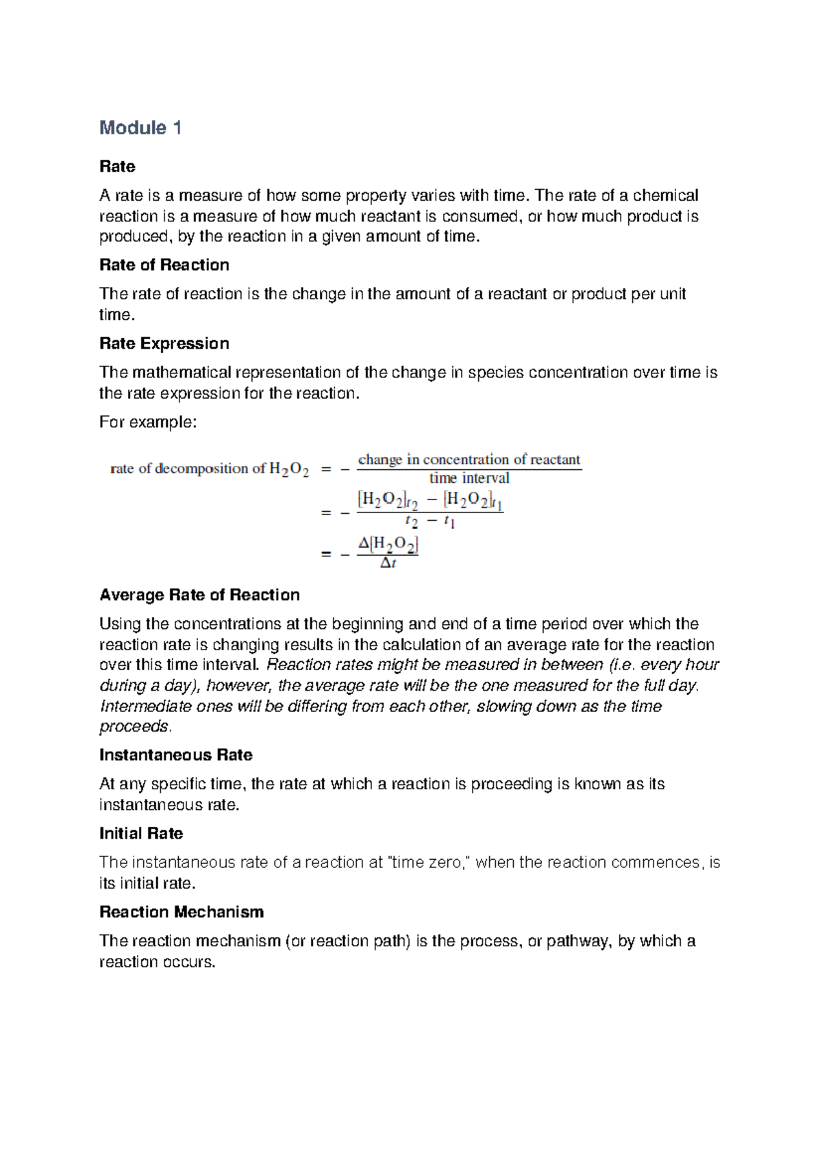Revision Notes - Module 1 Rate A rate is a measure of how some property ...