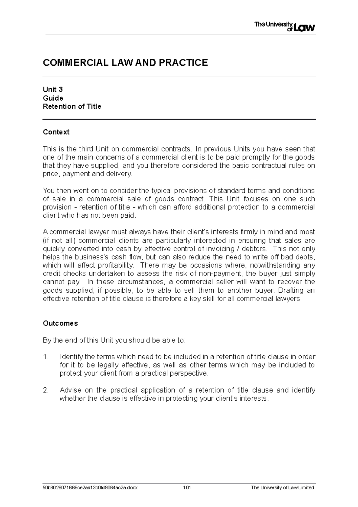 COMM WS3 - Commercial Law and Practice Workshop 3 - COMMERCIAL LAW AND ...