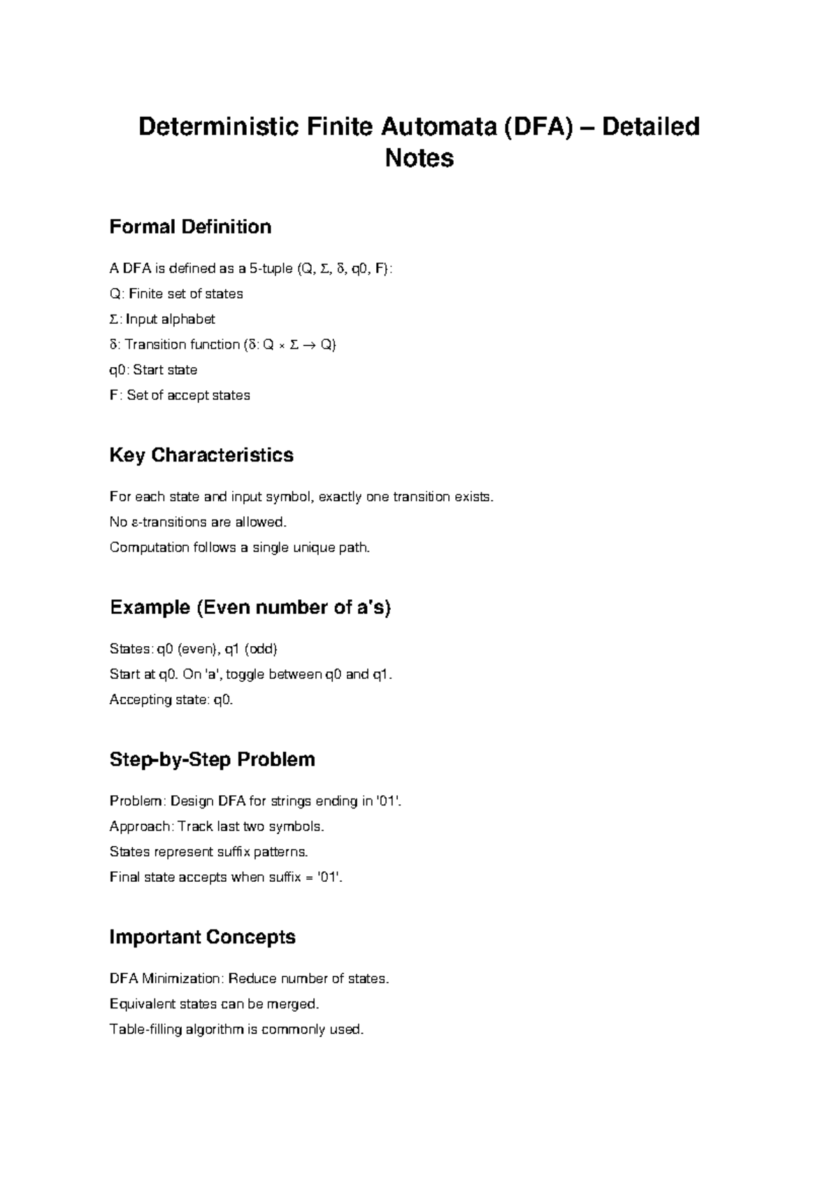 DFA Notes: Comprehensive Overview of Deterministic Finite Automata ...