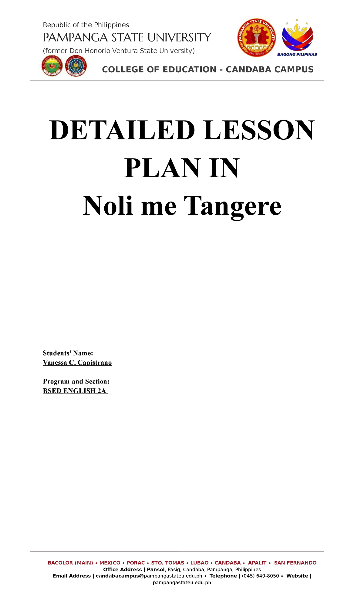 NOLI ME TANGERE Detailed Lesson Plan (BSED ENGLISH 2A) - Studocu