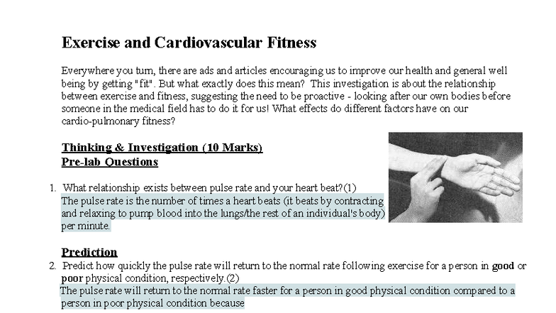 Unit 3 - Cardio Lab: Exploring Exercise's Impact on Pulse Rate - Studocu