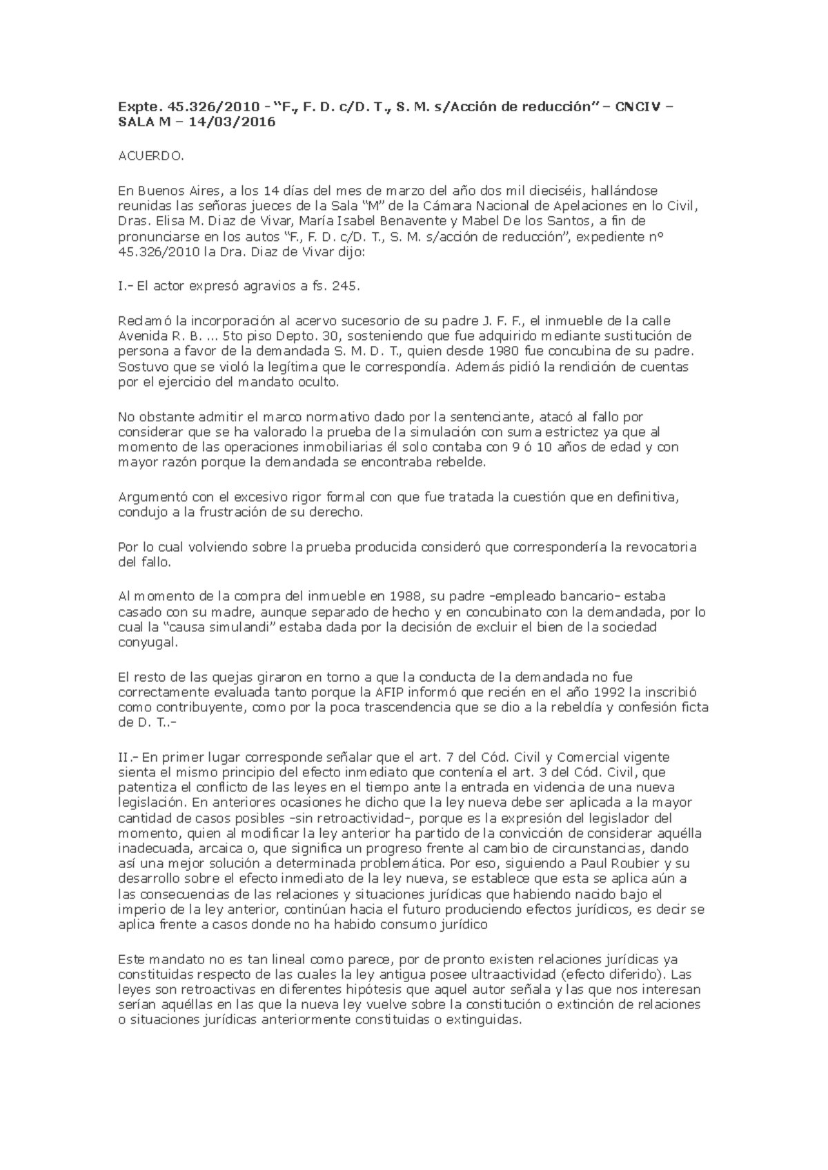 Acción de Reducción - Expte. F. D. T., S. M. de CNCIV SALA M - Studocu