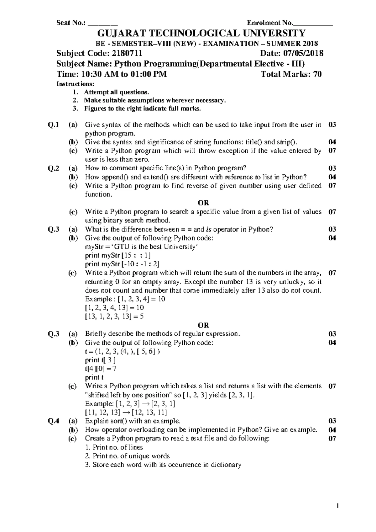 All Python GTU Diploma Engineering SEM 3 Exam Papers (Code: 4330701 ...