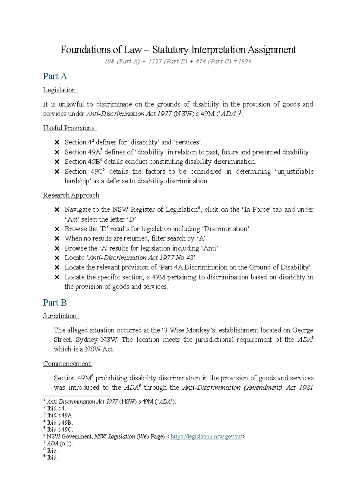 Foundations of Law 198 - Statutory Interpretation Assignment 2 - Studocu