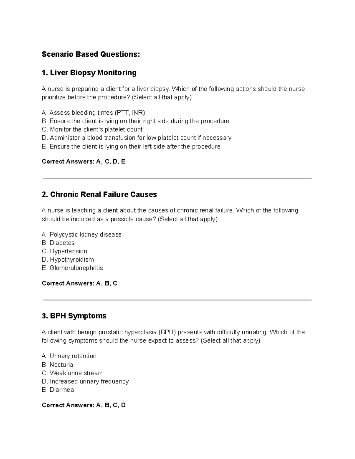 Med Surg NUR 101 Final Review Questions and Scenario-Based Practice ...