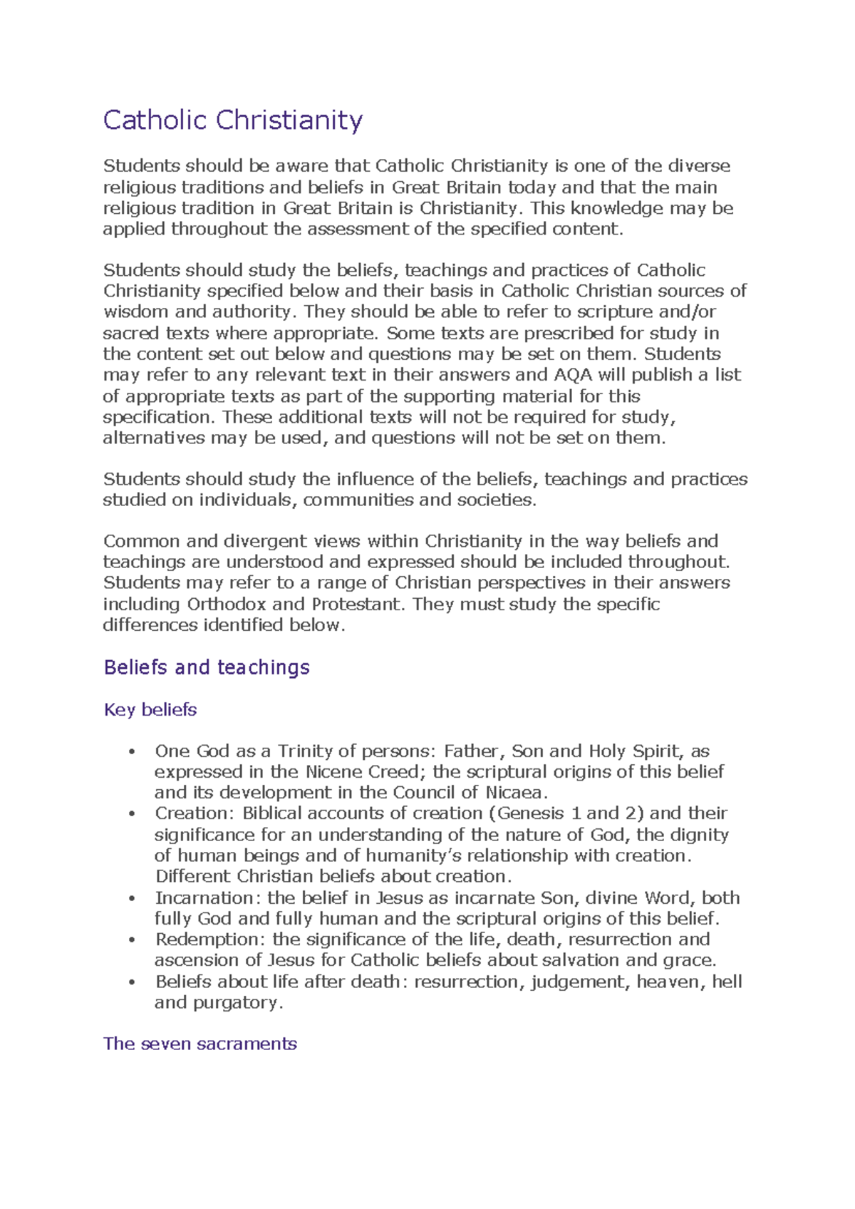 Catholic Christianity: Beliefs, Teachings & Practices Study Notes - Studocu