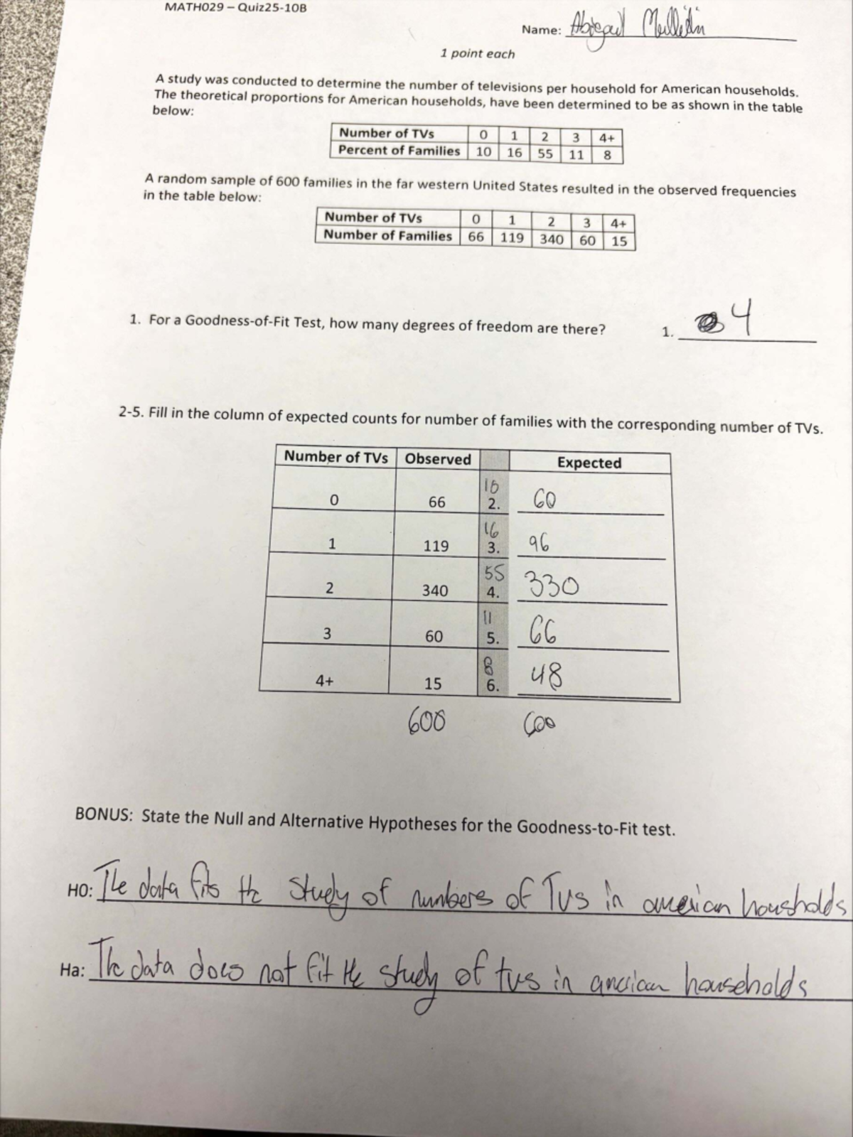 Quiz 25 - MATH029: Analysis of TV Distribution in American Households ...