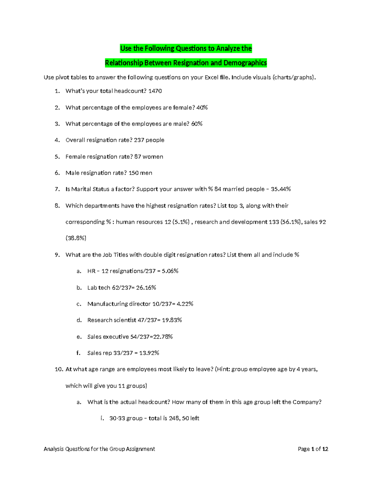 List of questions to solve using pivot tables for EE resignation ...