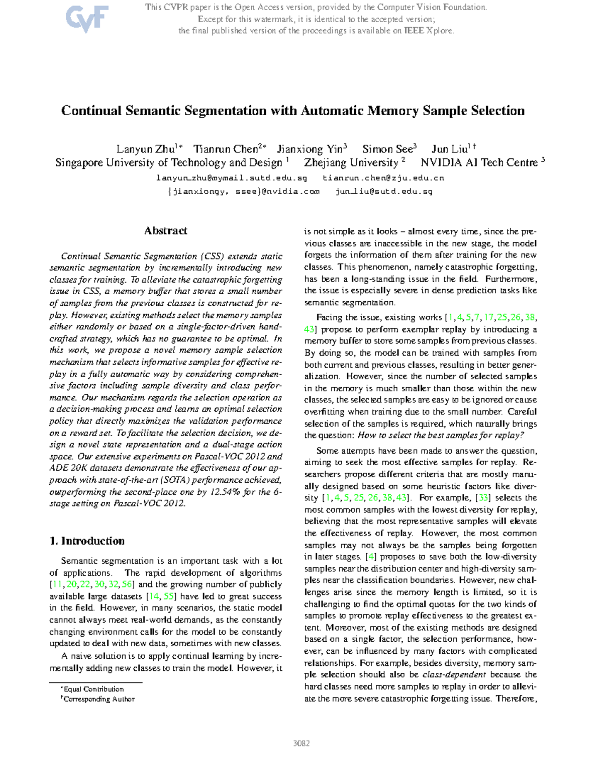 Zhu Continual Semantic Segmentation with Automatic Memory Sample ...