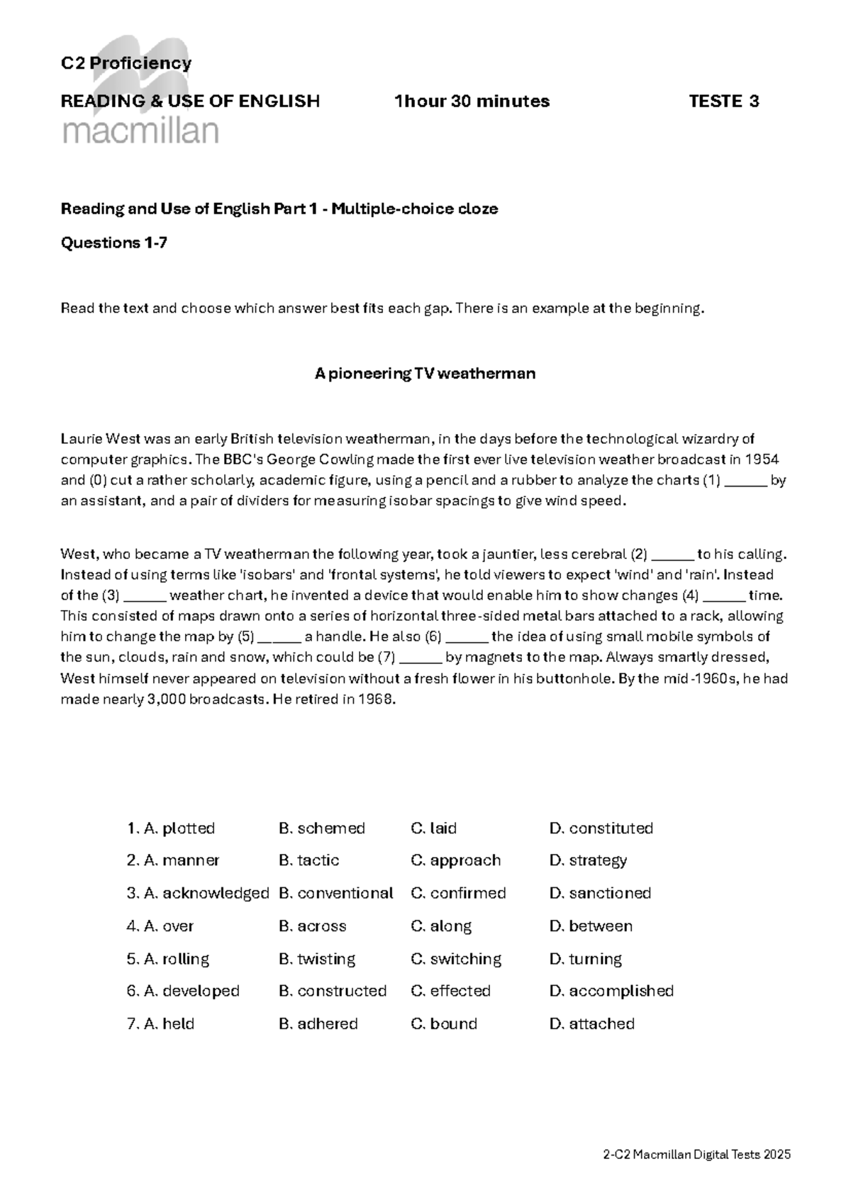 C2 Proficiency Digital Test 3: Reading & Use of English Practice - Studocu