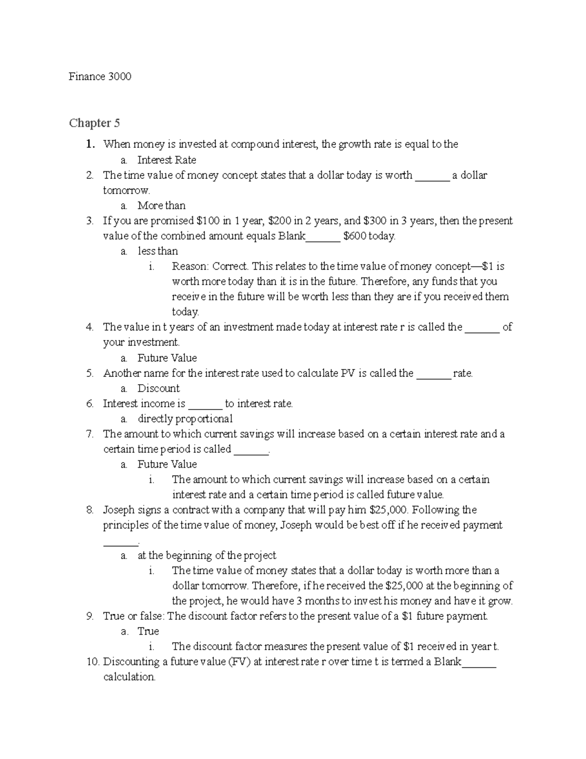 FIN 3000 - Connect Questions for Fin 3000 - Finance 3000 Chapter 5 1 ...