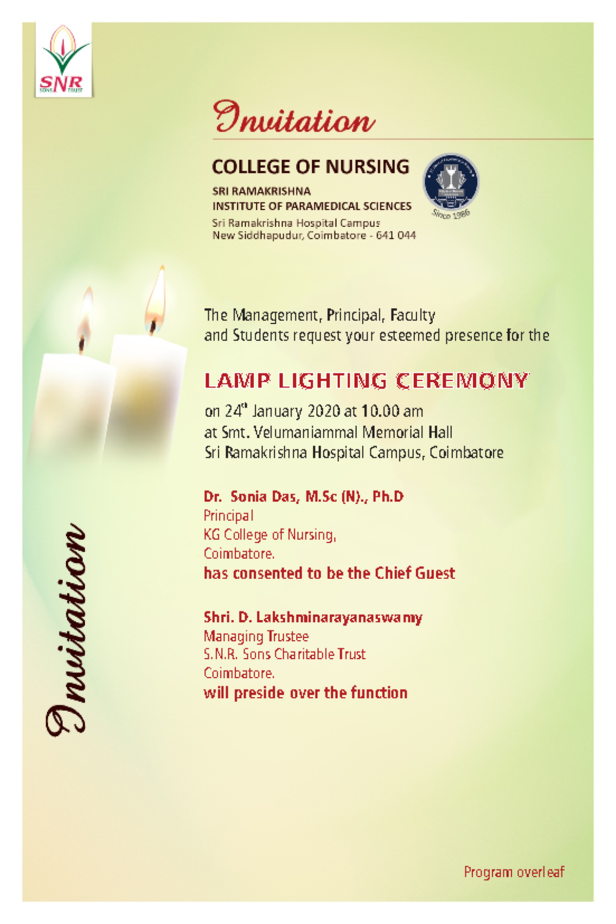 Lamp Lighting Ceremony Invitation Card