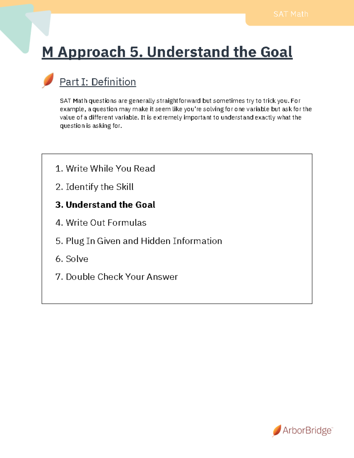 SAT Math M Approach 5: Understanding the Goal in Problem Solving - Studocu