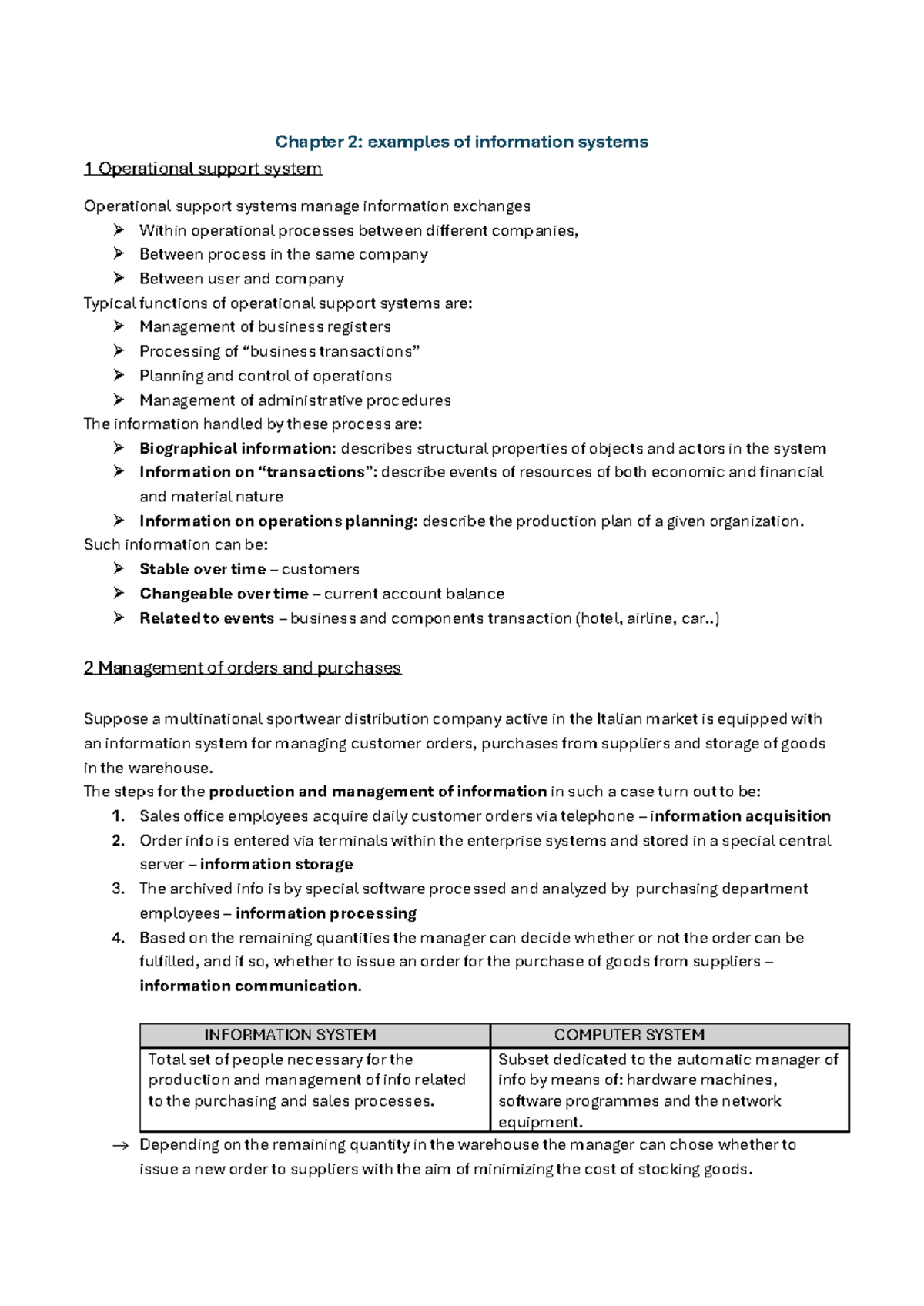Chapter 2: Examples of Information Systems - Operational Support ...