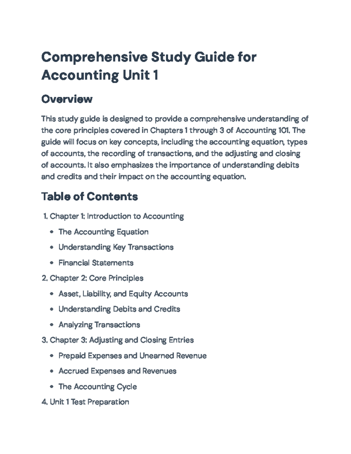 Accounting 101: Comprehensive Study Guide for Unit 1 Overview - Studocu