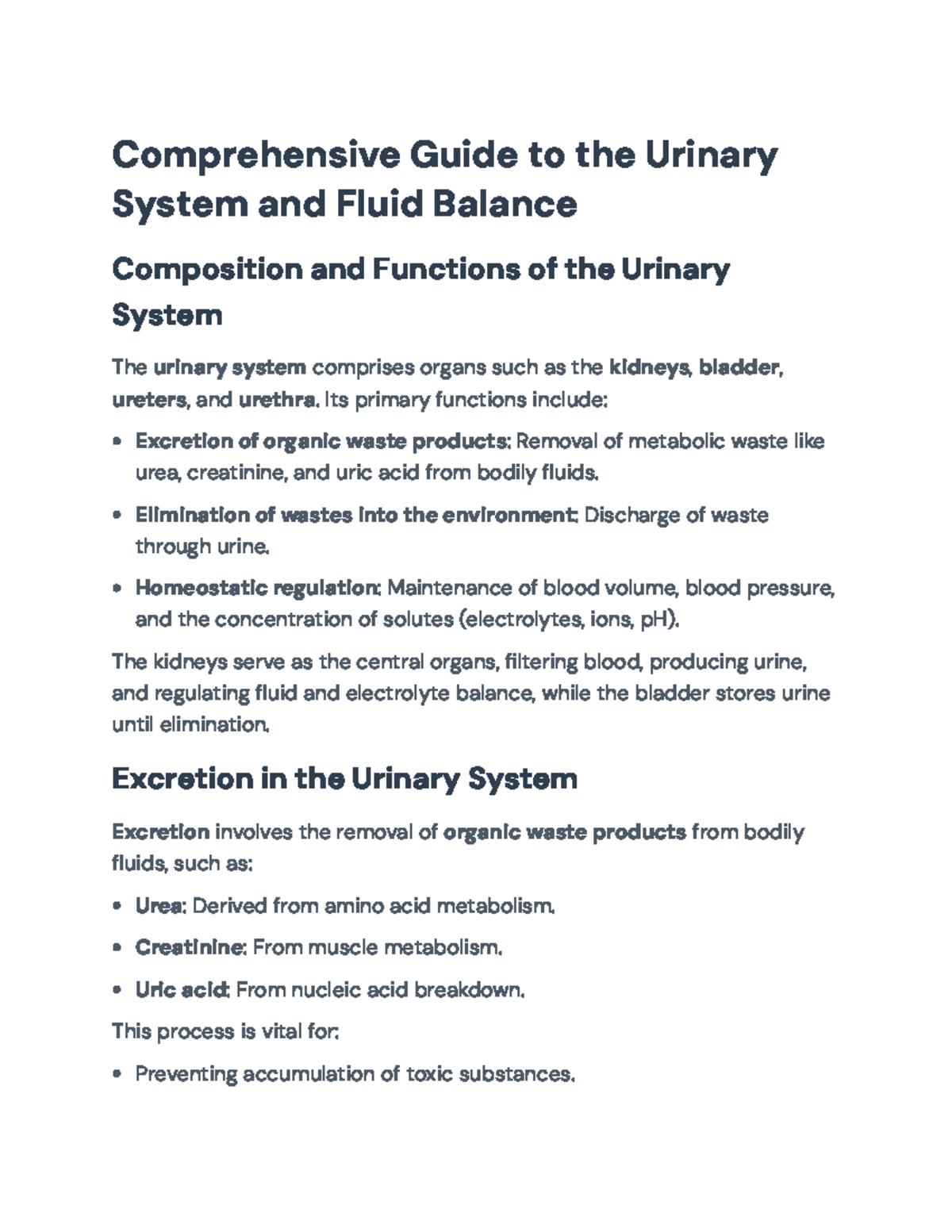 Comprehensive Overview of the Urinary System & Fluid Balance Functions ...