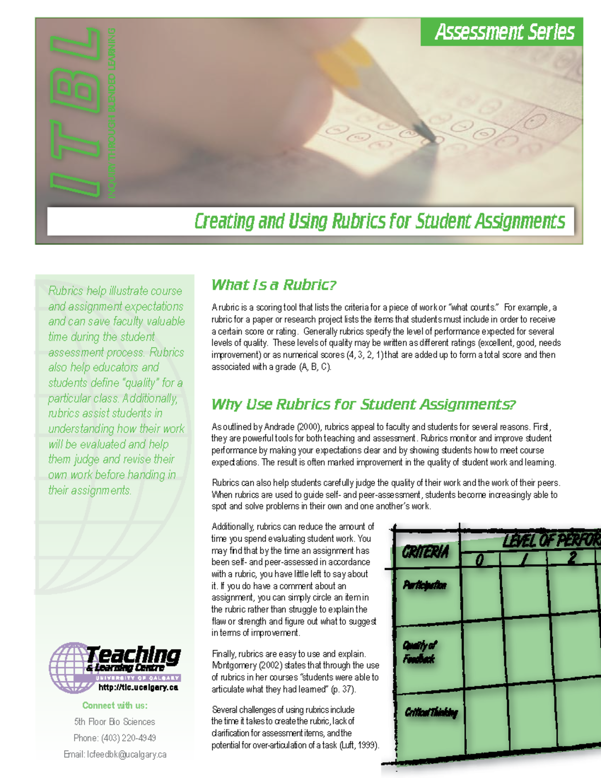 Rubrics for student assignments - Rubrics help illustrate course and ...