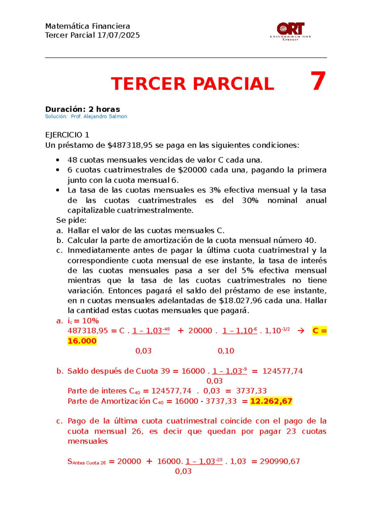Matemática Financiera Tercer Parcial - Ejercicios y Soluciones - Studocu