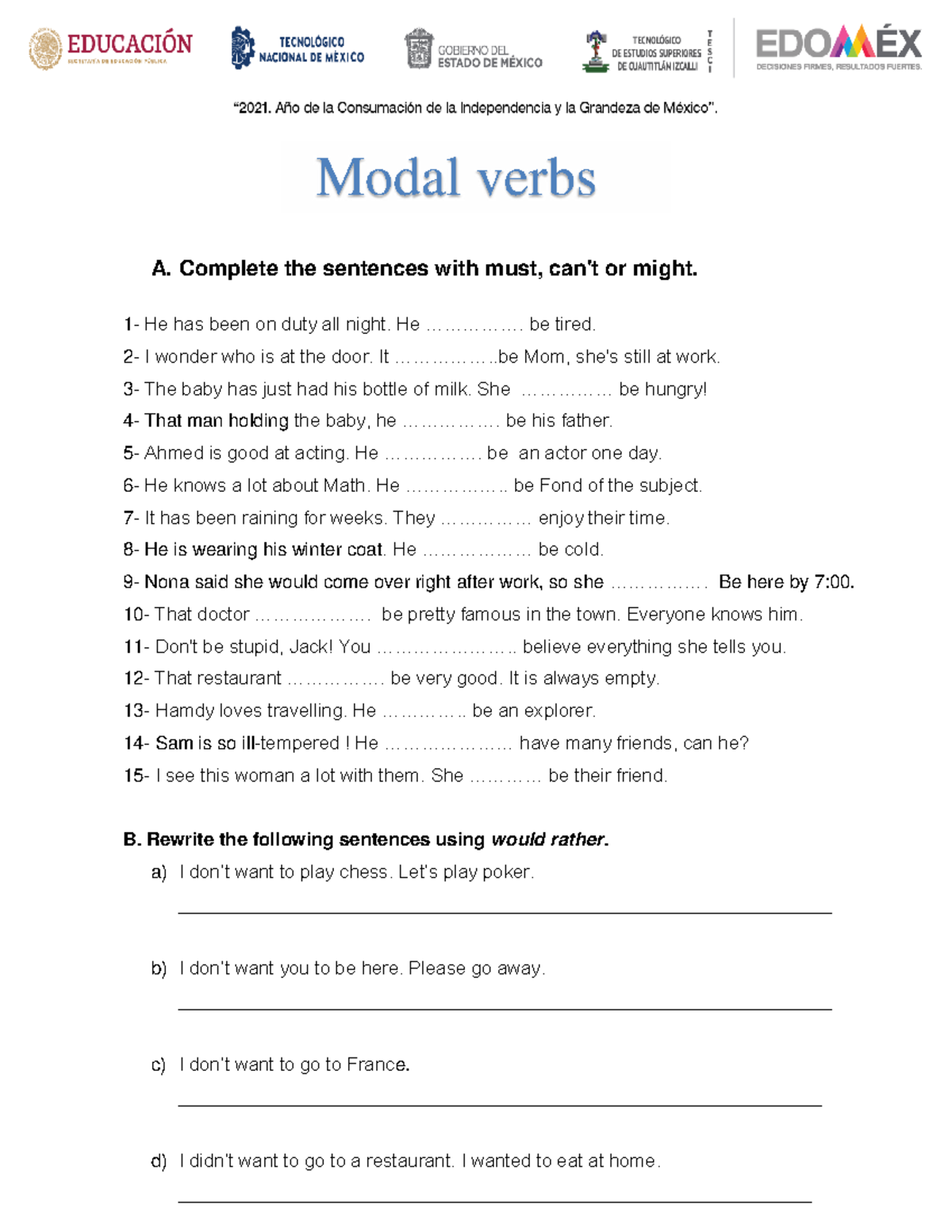 Practice 6: Modal Verbs & Future Tenses Exercises - Studocu