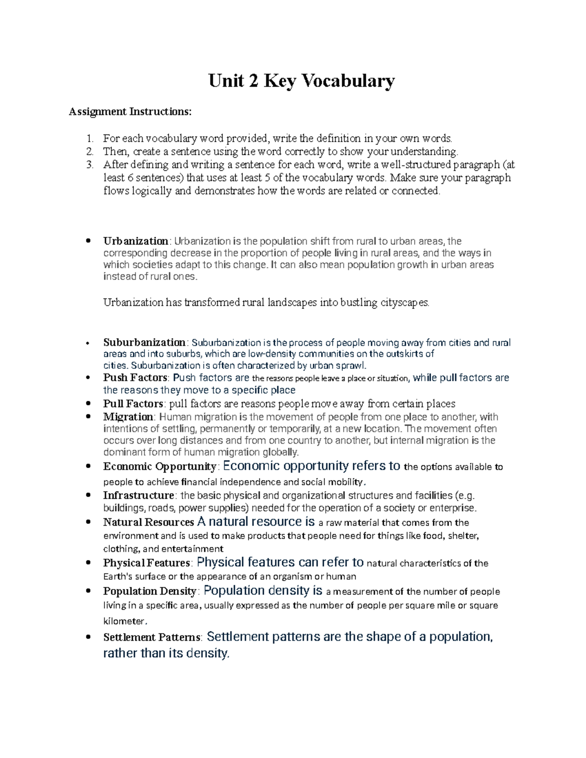 Unit+2+Key+Vocabulary - Unit 2 Key Vocabulary Assignment Instructions ...