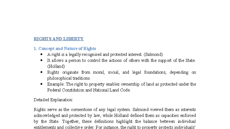 Rights and Liberty: Detailed Full Notes on Legal Concepts - Studocu