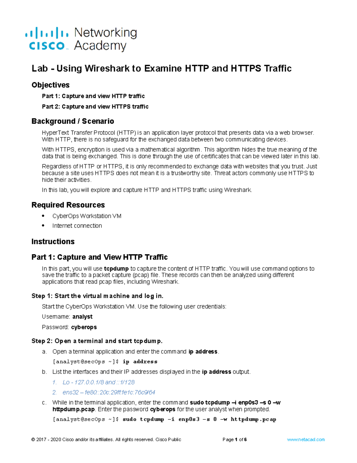 10.6.7 Lab - Analyzing HTTP & HTTPS Traffic with Wireshark - Studocu
