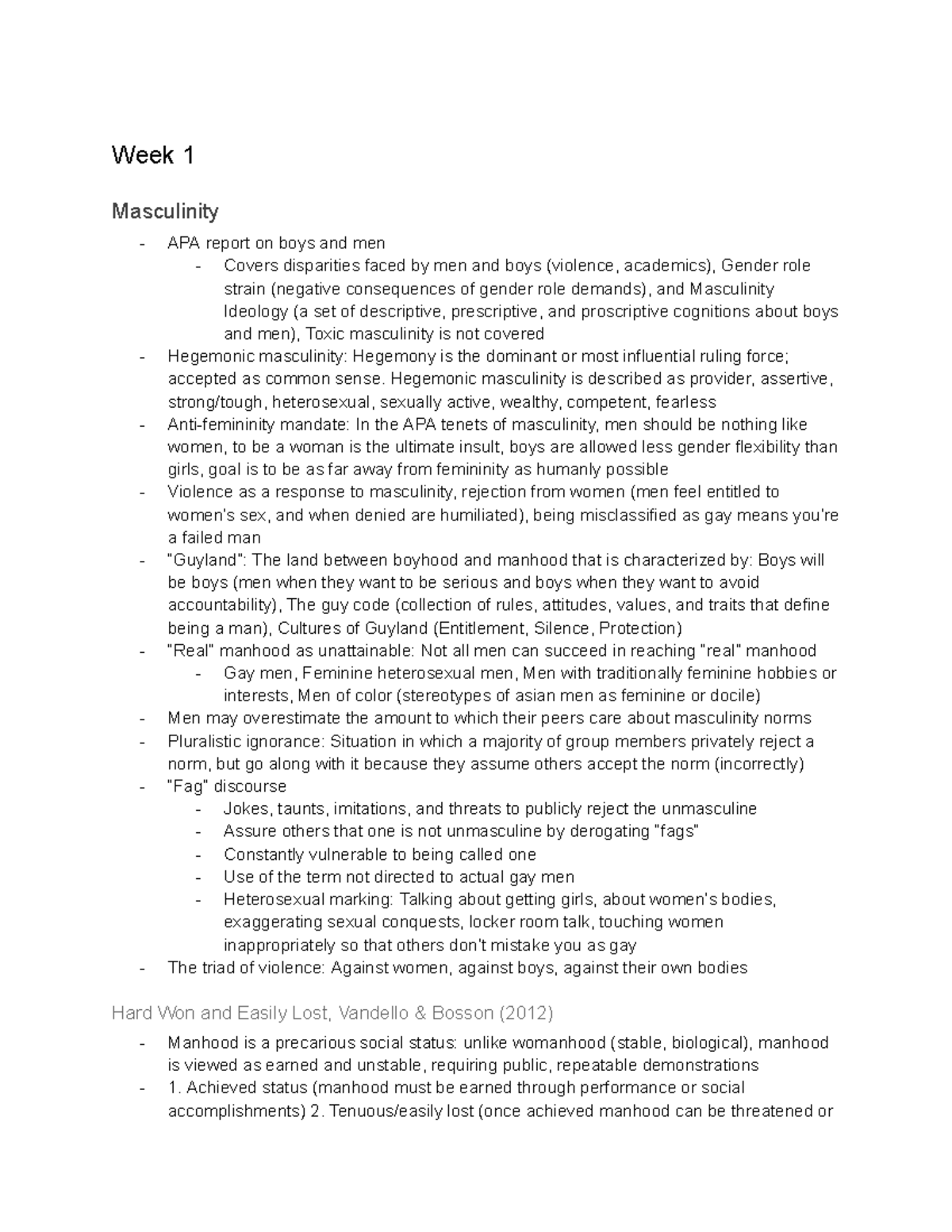 Week 1 Lecture: Understanding Masculinity and Its Impacts - Studocu