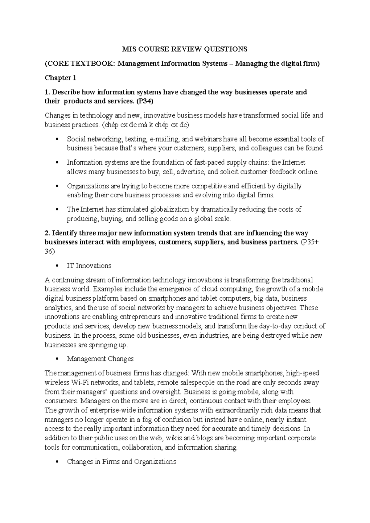 MIS 101 Course Review Questions: Key Concepts & Trends in Information ...