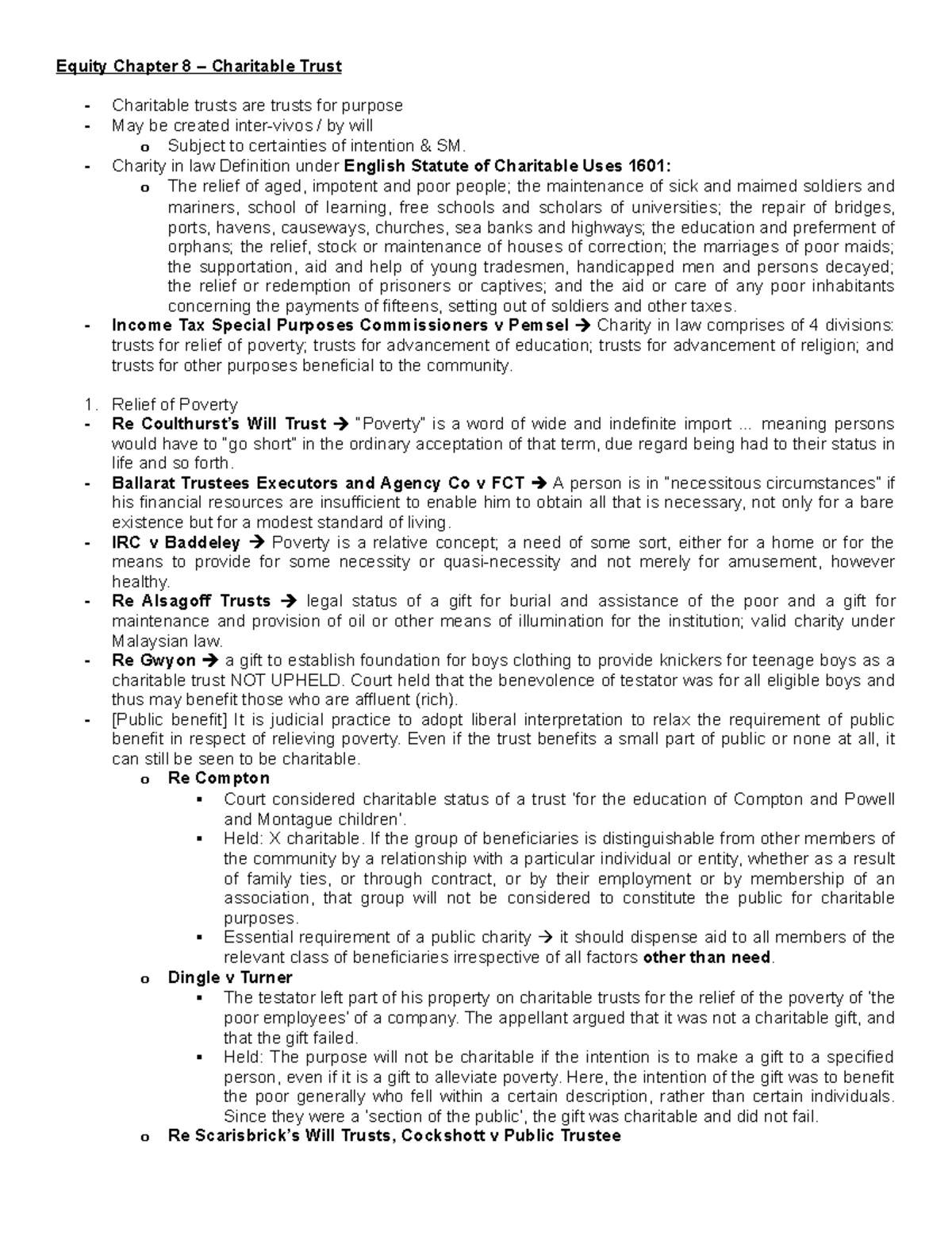 Equity Chapter 8: Overview of Charitable Trusts and Legal Principles ...