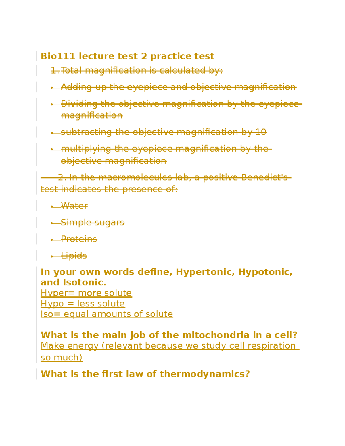 Bio111 Lecture Test 2 Practice Questions and Key Concepts - Studocu