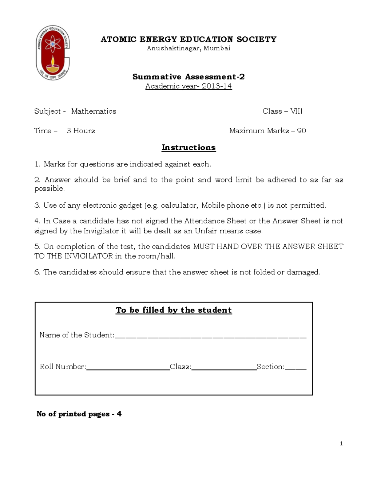 SA2 VIII MATHS QP - Summative Assessment Question Paper - Studocu