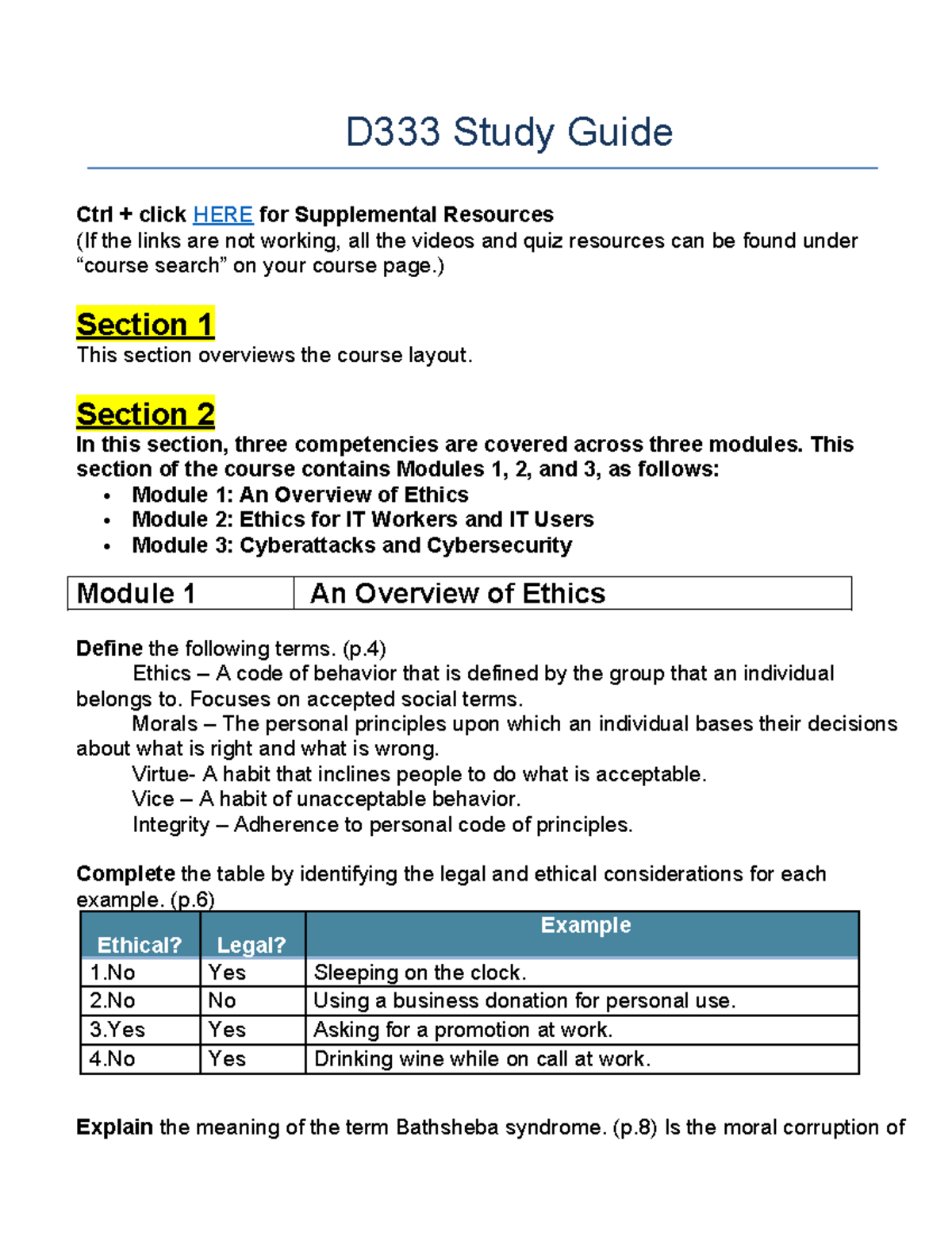 D333 Final Exam Study Guide Ethics Cybersecurity And Privacy Modules