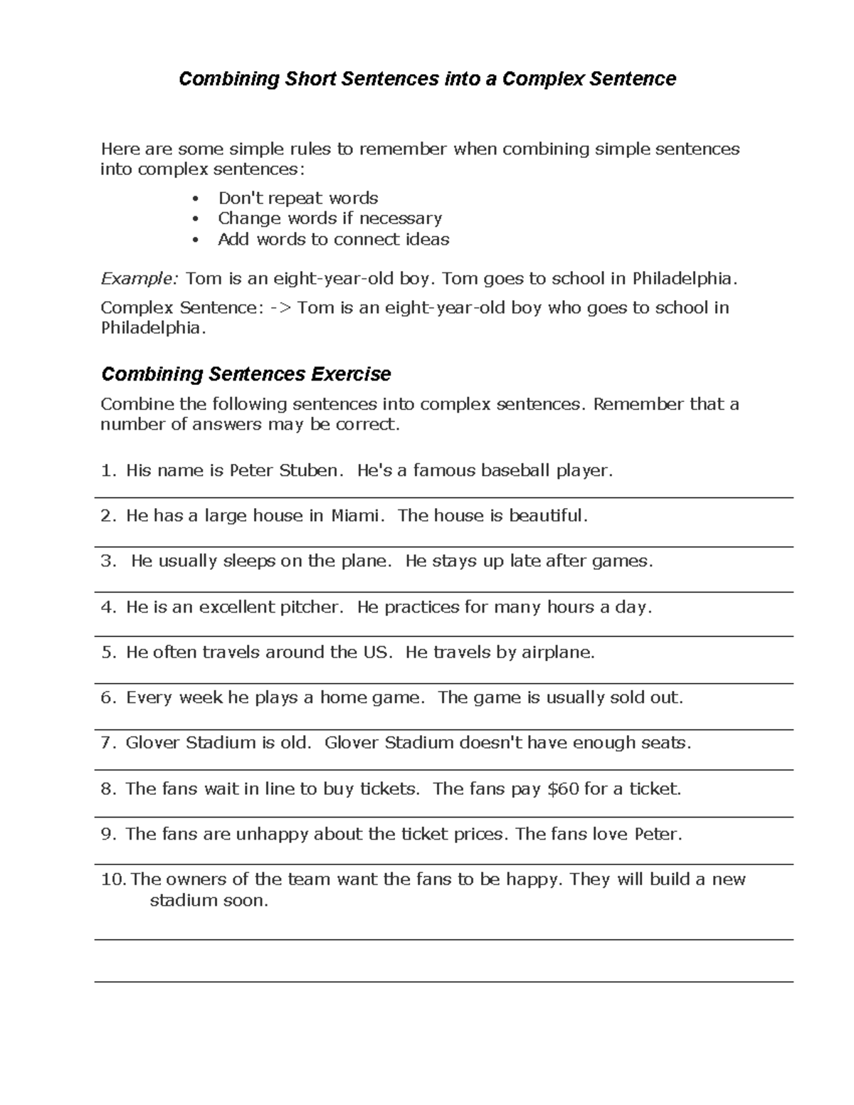 Combining Short Sentences into Complex Sentences - Basic - Studocu