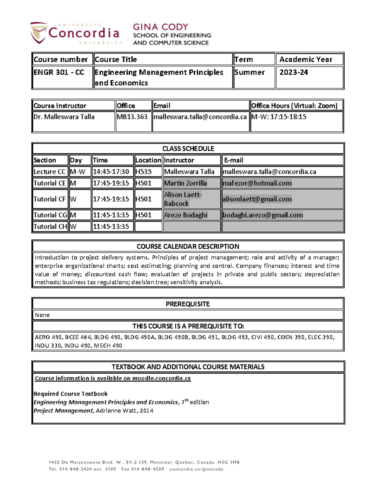 2023S2-ENGR 301 Course Outline - Engineering Management & Economics ...