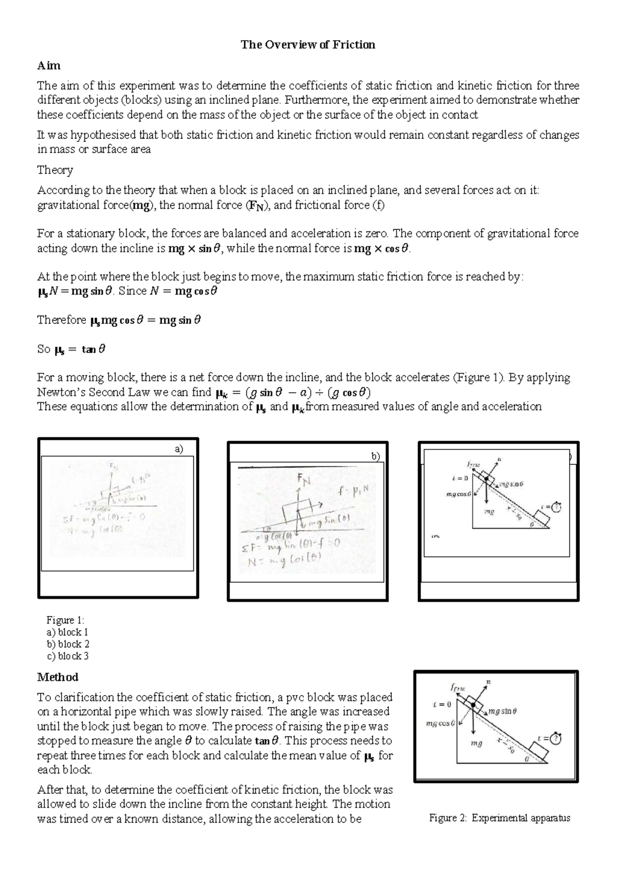 Lab Report: Coefficients of Friction Experiment (Lab 2) - Studocu