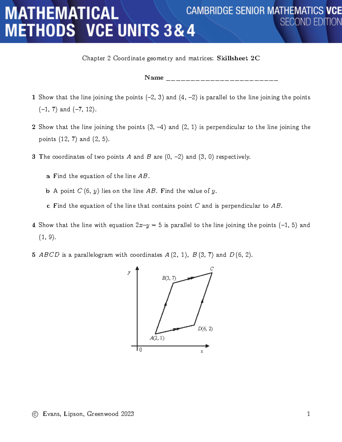 Chapter 2 Skillsheet 2C - Coordinate Geometry & Matrices Practice - Studocu