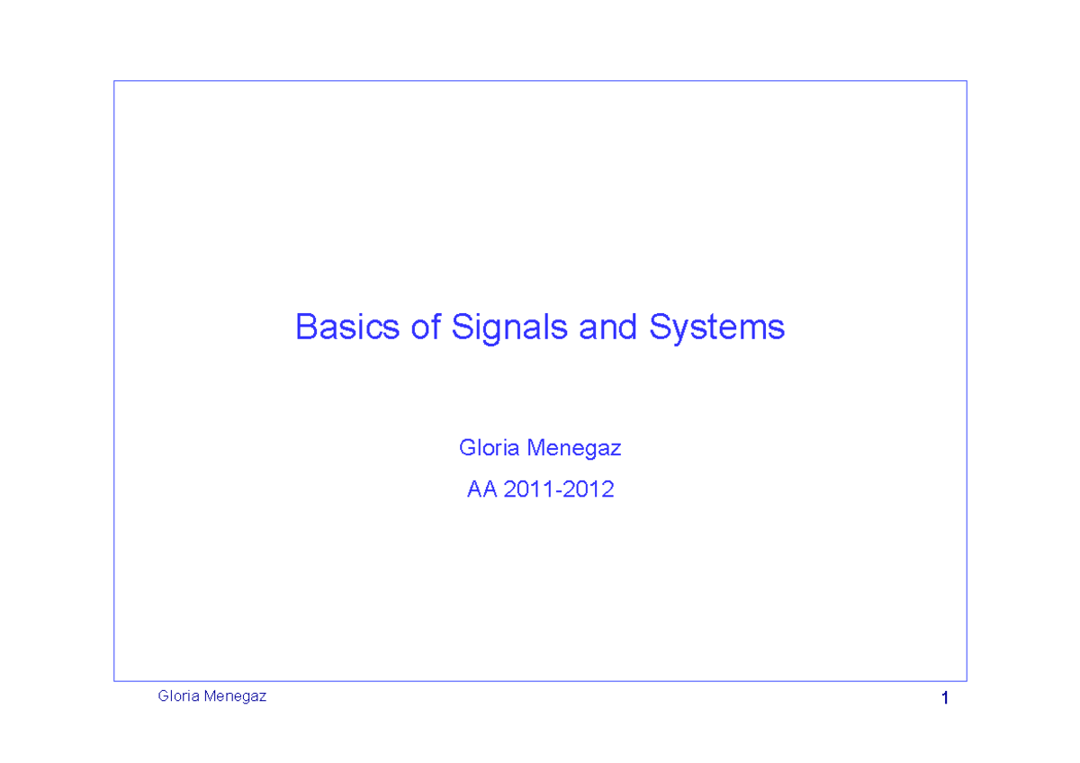 Signals and Systems Fundamentals: Intro for Beginners (Course AA 2011 ...