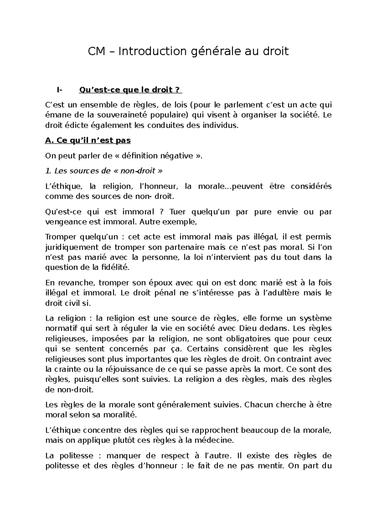 CM Introduction générale au droit : Concepts et Sources essentielles ...