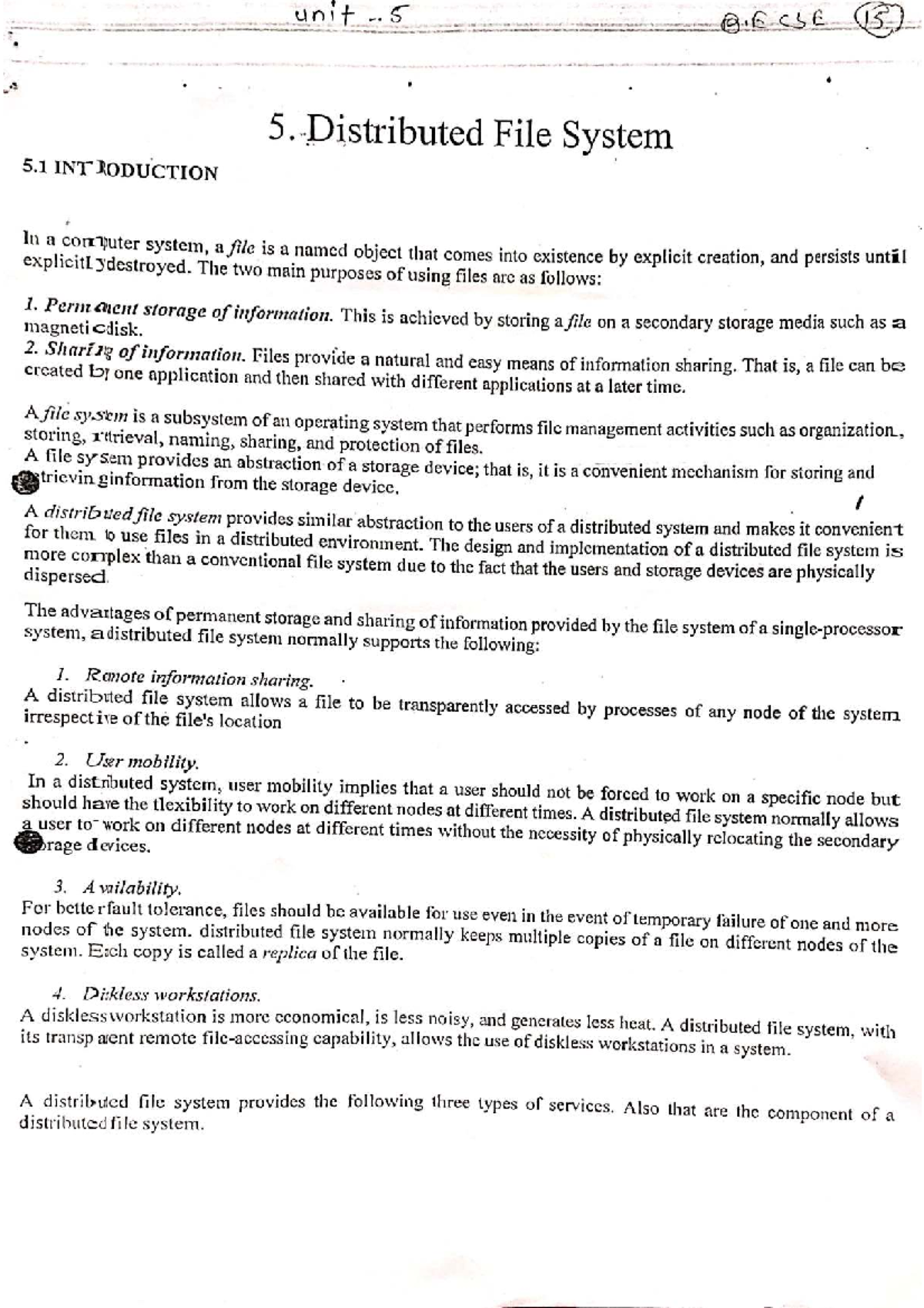 DS Unit 5 - Notes on Distributed File Systems - Studocu