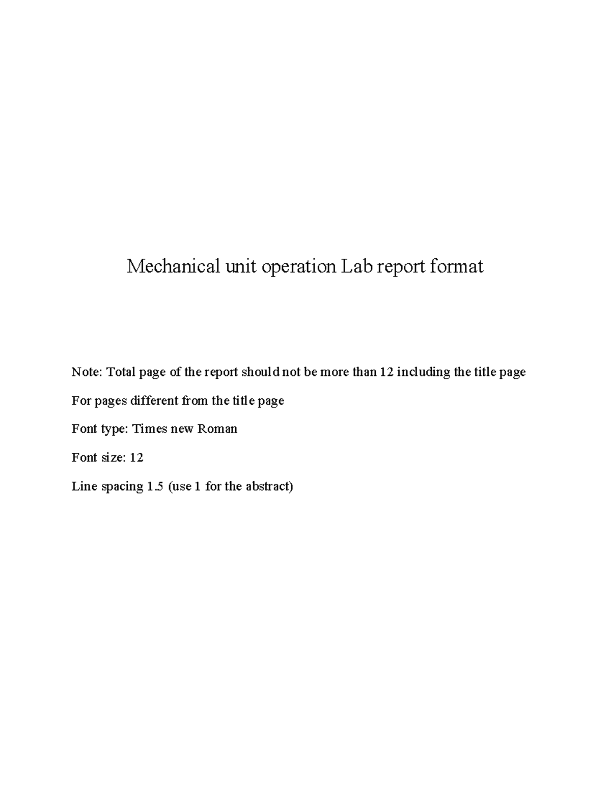 Mechanical Unit Operation Lab Report Format - Chemical Eng. Dept. - Studocu