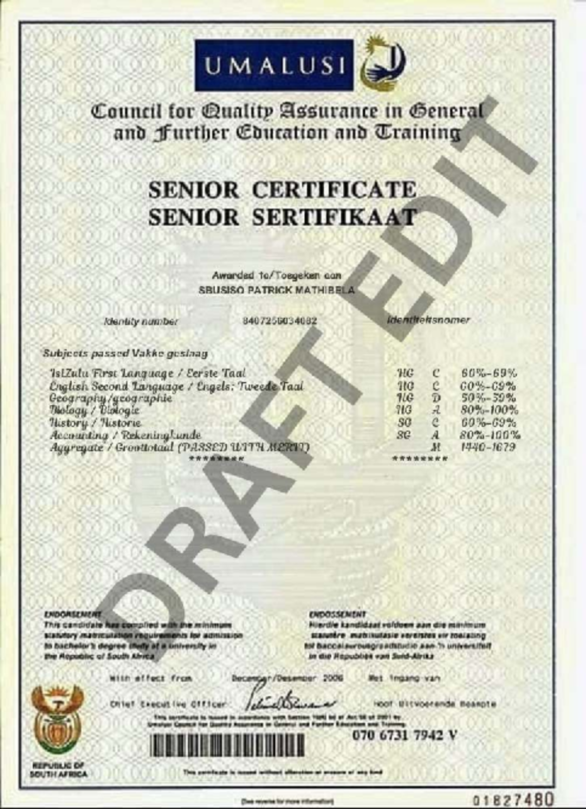UMALUSI Senior Certificate Awarded to Klaus Peter RAU - Studocu