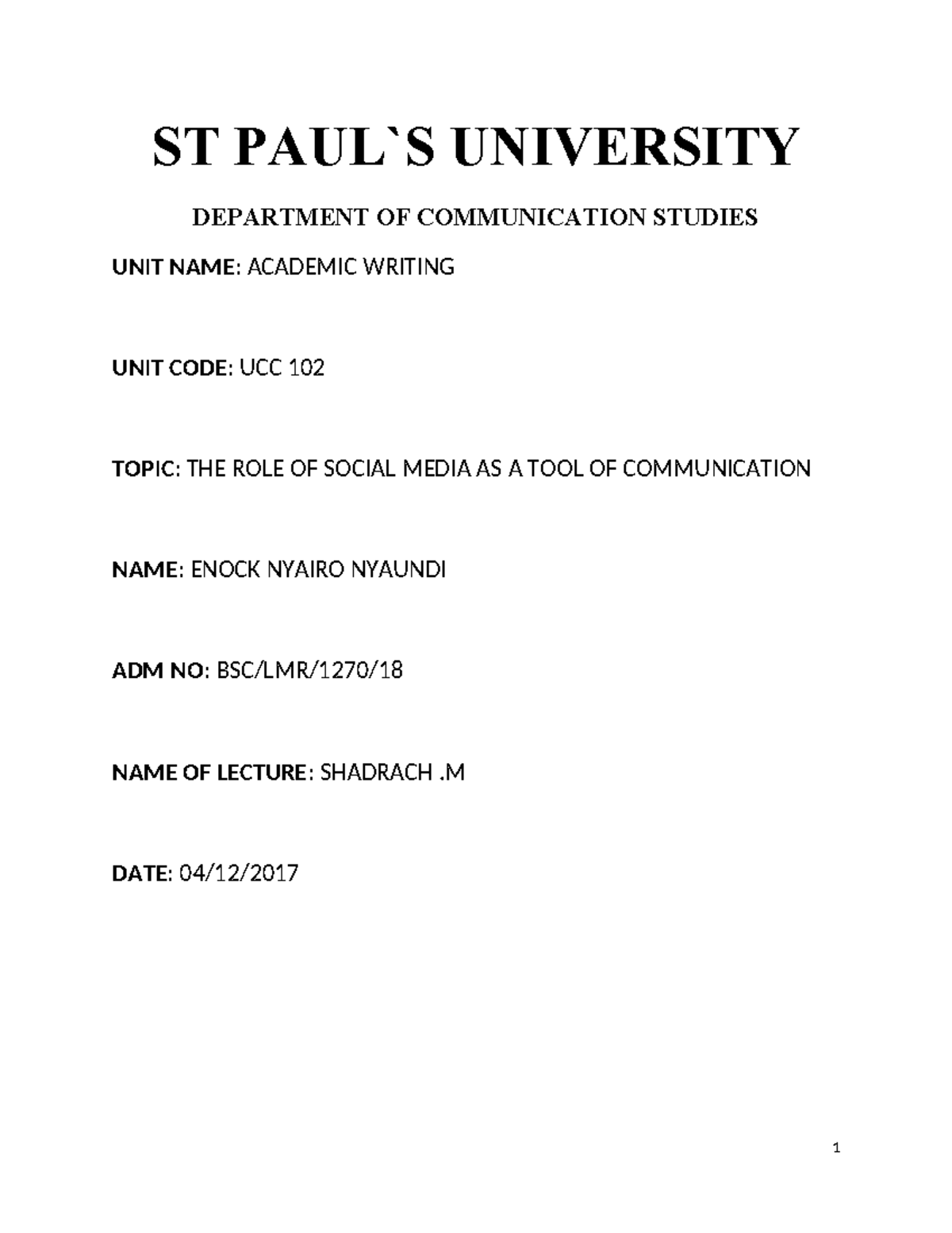 UCC 102: The Role of Social Media as a Communication Tool - Studocu