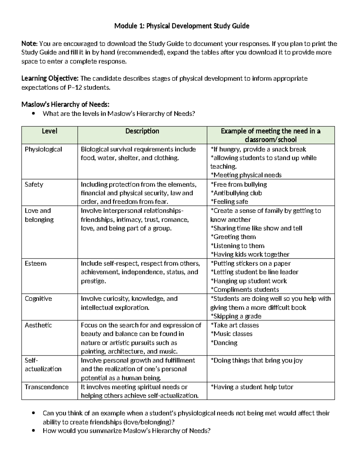 D094 D307 Module 1: Physical & Social Development Study Guide - Studocu