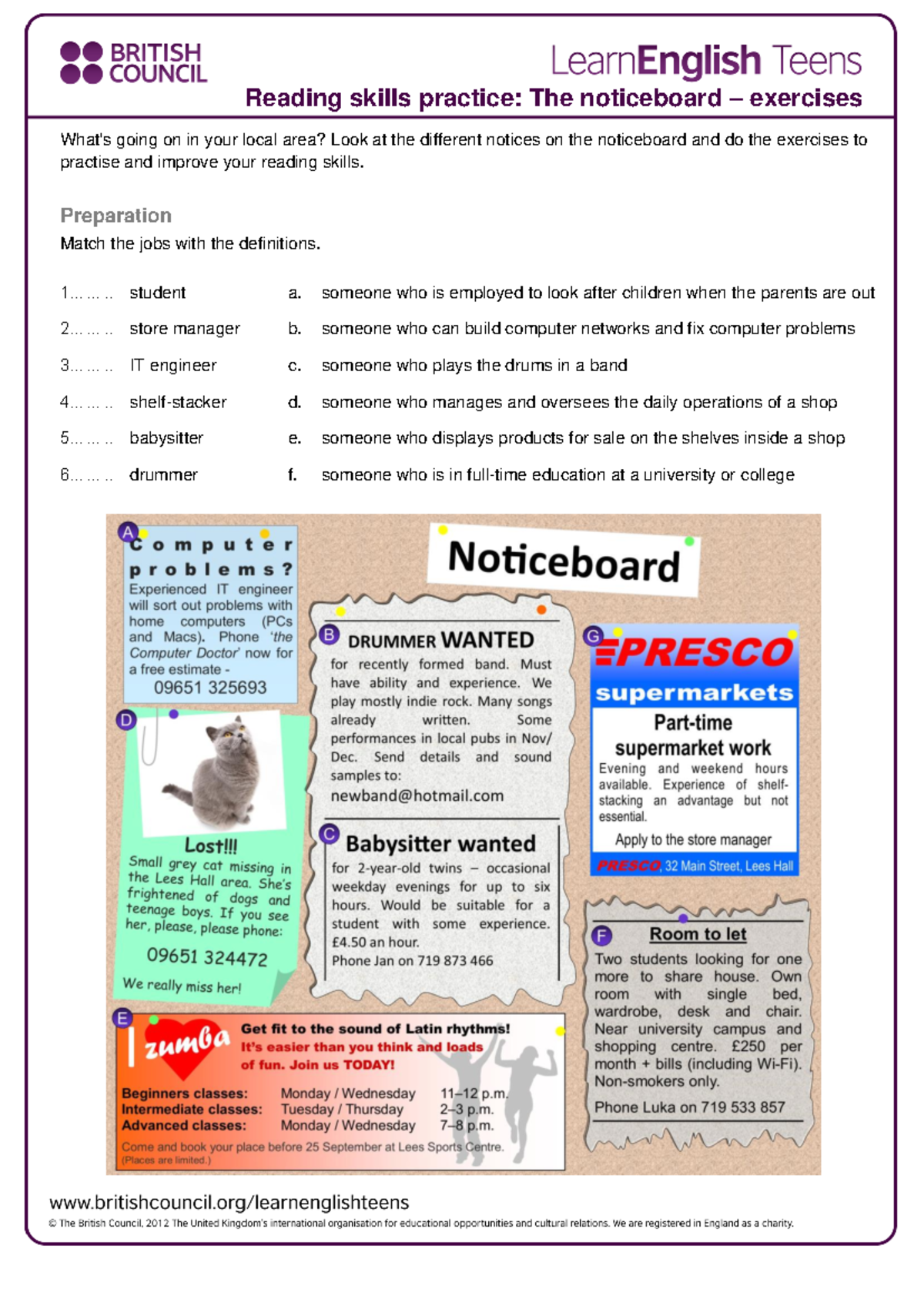 Reading Skills Practice: The Noticeboard Exercises 2 - Studocu